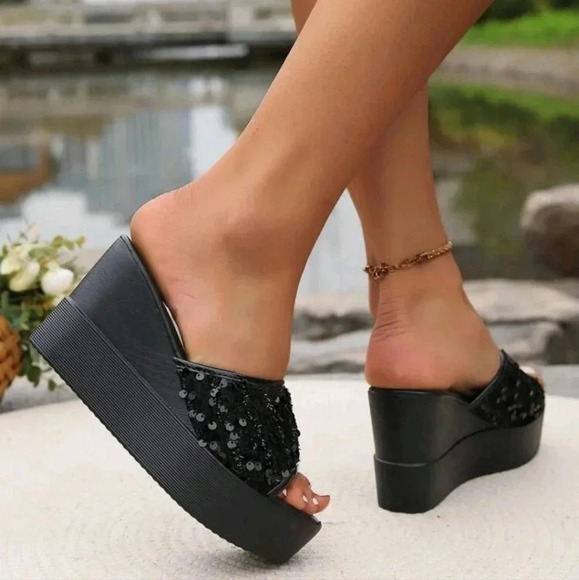 Ladies" Fashion Fish Mouth Sparkly Decorated Roman Sandals Beach Shoes Versatile - Picture 3 of 6